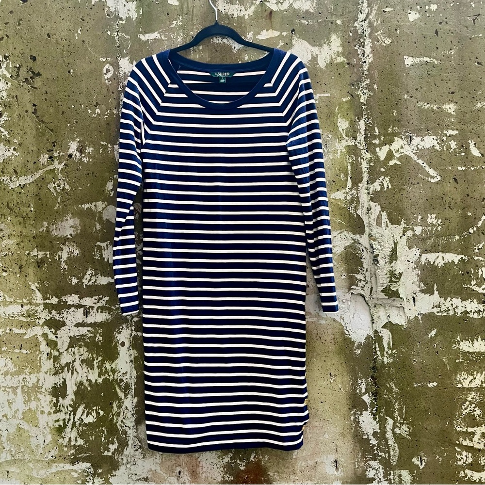 Ralph Lauren Navy and White Long Sleeve Dress, Nautical Stripes